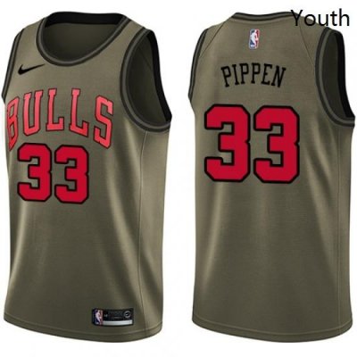 Youth Nike Chicago Bulls 33 Scottie Pippen Swingman Green Salute to Service NBA Jersey