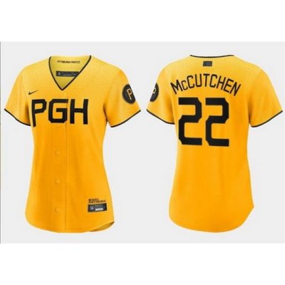 Women Pittsburgh Pirates 22 AndreW McCutchen Gold 2023 City Connect Stitched Jersey