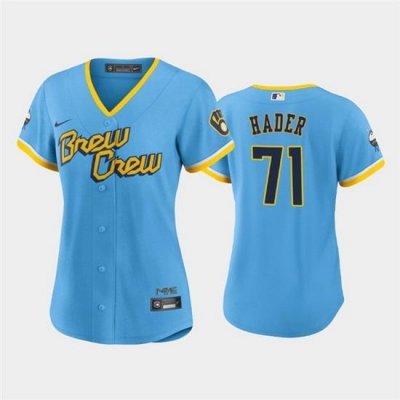 Women MilWaukee BreWers 71 Josh Hader 2022 PoWder Blue City Connect Cool Base Stitched Jersey