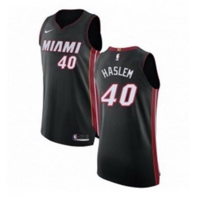 Youth Nike Miami Heat 40 Udonis Haslem Authentic Black Road NBA Jersey Icon Edition