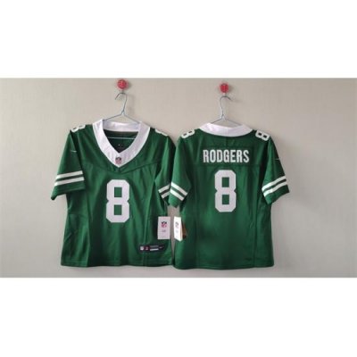 Women New York Jets 8 Aaron Rodgers Green 2024 F U S E Vapor Stitched Football Jersey