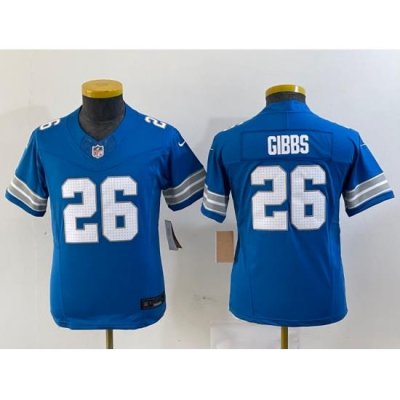 Youth Detroit Lions 26 Jahmyr Gibbs Blue 2024 F U S E  Vapor Limited Stitched Jersey