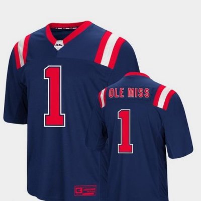 Men Ole Miss Rebels 1 Navy Foos Ball Football Colosseum Jersey