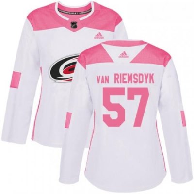 Womens Adidas Carolina Hurricanes 57 Trevor Van Riemsdyk Authentic WhitePink Fashion NHL Jersey