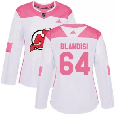 Womens Adidas New Jersey Devils 64 Joseph Blandisi Authentic WhitePink Fashion NHL Jersey