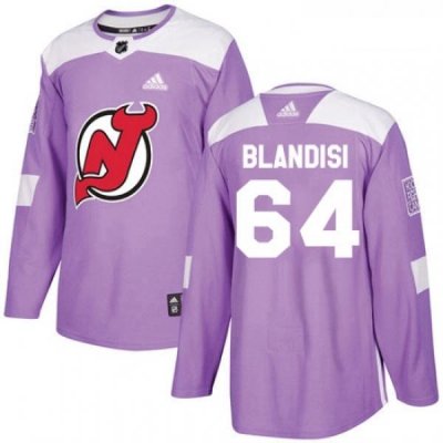 Youth Adidas New Jersey Devils 64 Joseph Blandisi Authentic Purple Fights Cancer Practice NHL Jersey