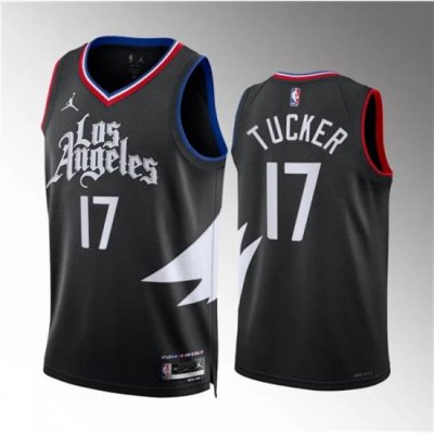 Men Los Angeles Clippers 17 P J  Tucker Black Statement Edition Stitched Jersey