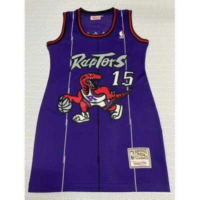 Women Toronto Raptors 15 Vince Carter Dress Stitched Jersey Purple