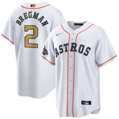 Youth Houston Astros 2 Alex Bregman White 2023 Gold Collection With World Serise Champions Patch Stitched Baseball Jersey