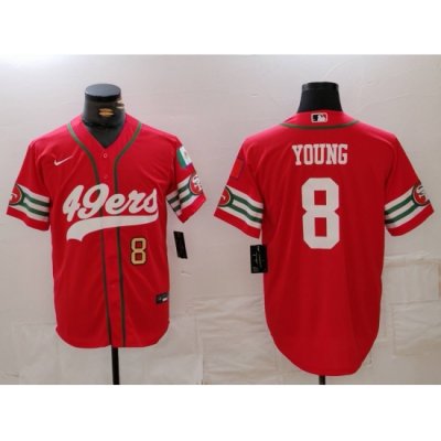 Men San Francisco 49ers 8 Steve Young Red With Patch Cool Base Stitched Baseball Jersey 2