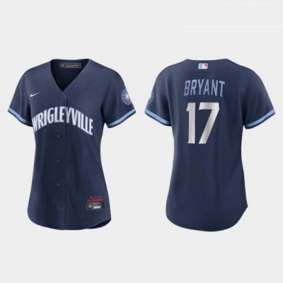 Chicago Cubs 17 Kris Bryant Women Nike 2021 City Connect Navy MLB Jersey