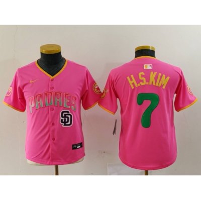 Youth San Diego Padres 7 Ha Seong Kim Pink Stitched Baseball Jersey 4