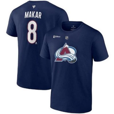 Men Colorado Avalanche 8 Cale Makar Navy 2022 Stanley Cup Champions Authentic Stack Name  26 Number T Shirt