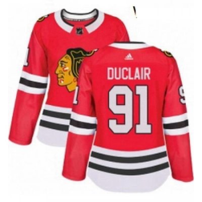 Womens Adidas Chicago Blackhawks 91 Anthony Duclair Authentic Red Home NHL Jersey