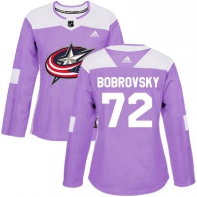 Womens Adidas Columbus Blue Jackets 72 Sergei Bobrovsky Authentic Purple Fights Cancer Practice NHL Jersey