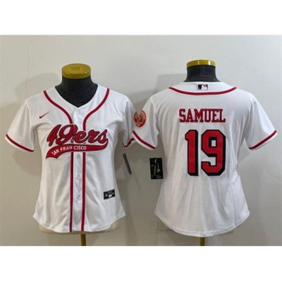 Women San Francisco 49ers 19 Deebo Samuel New White With Patch Cool Base Stitched Baseball Jersey