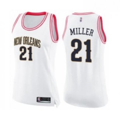 Womens New Orleans Pelicans 21 Darius Miller Swingman White Pink Fashion Basketball Jersey