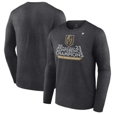 Men Vegas Golden Knights Heather Charcoal 2023 Western Conference Champions Locker Room Long Sleeve T Shirt