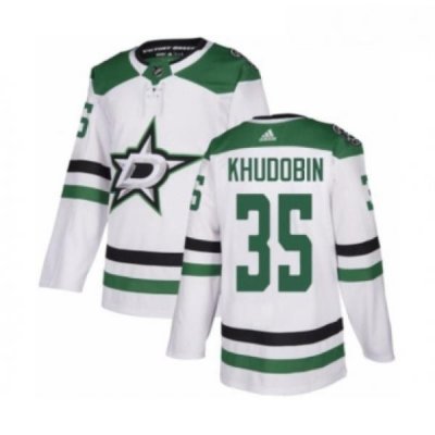 Youth Adidas Dallas Stars 35 Anton Khudobin Authentic White Away NHL Jersey