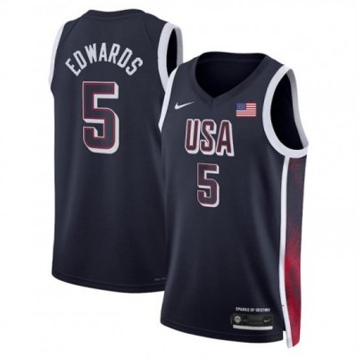 Men USA Basketball 5 Anthony Edwards Navy 2024 Swingman Stitched Jersey