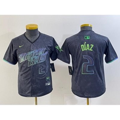 Youth Tampa Bay Rays 2 Yandy Diaz Charcoal 2024 City Connect Limited Stitched Baseball Jersey 5