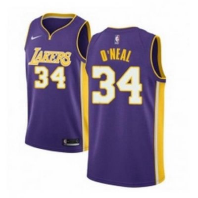 Womens Nike Los Angeles Lakers 34 Shaquille ONeal Authentic Purple NBA Jersey Icon Edition