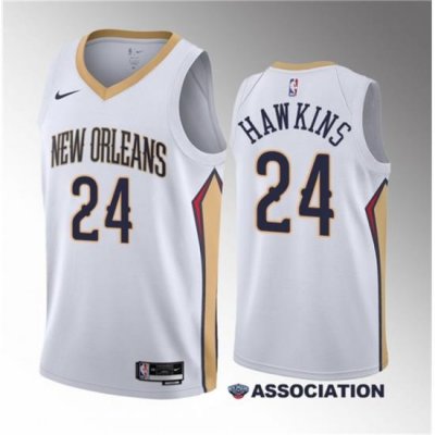 Men New Orleans Pelicans 24 Jordan Hawkins White 2023 Draft Association Edition Stitched Basketball Jersey