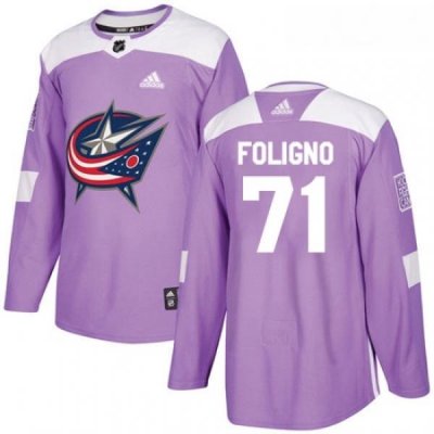 Youth Adidas Columbus Blue Jackets 71 Nick Foligno Authentic Purple Fights Cancer Practice NHL Jersey