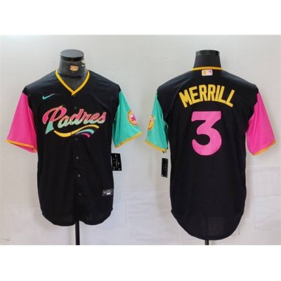 Men San Diego Padres 3 Jackson Merrill Black City Connect Cool Base Stitched Baseball Jersey