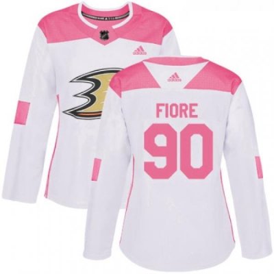 Womens Adidas Anaheim Ducks 90 Giovanni Fiore Authentic WhitePink Fashion NHL Jersey