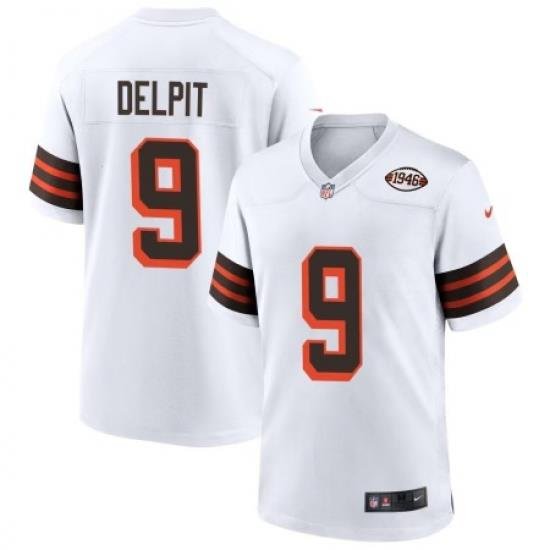 Men Cleveland Browns Grant Delpit #9 White Stitched NFL Jersey