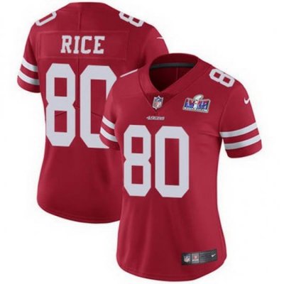 Nike 49ers 80 Jerry Rice Red Team Color Women Stitched NFL Vapor Untouchable Limited 2024 Super Bowl LVIII Jersey