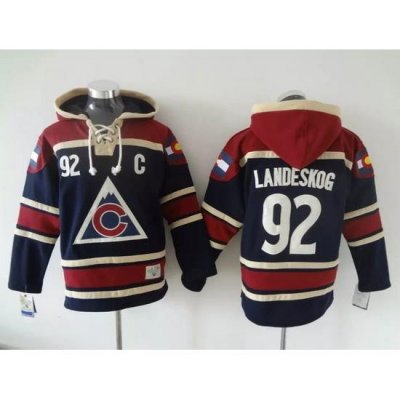 Men Colorado Avalanche 92 Gabriel Landeskog Navy Stitched Hoody