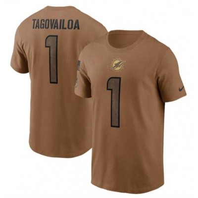 Men Miami Dolphins 1 Tua Tagovailoa 2023 Brown Salute To Service Name  26 Number T Shirt