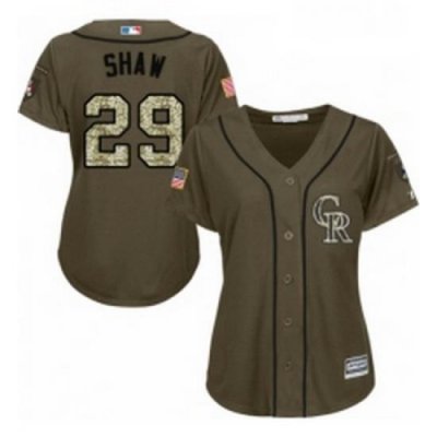 Womens Majestic Colorado Rockies 29 Bryan Shaw Authentic Green Salute to Service MLB Jersey