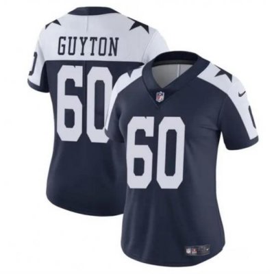 Women Dallas Cowboys 60 Tyler Guyton Navy White 2024 Draft Vapor Thanksgiving Limited Stitched Football Jersey