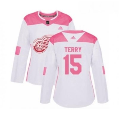 Womens Adidas Detroit Red Wings 15 Chris Terry Authentic White Pink Fashion NHL Jersey