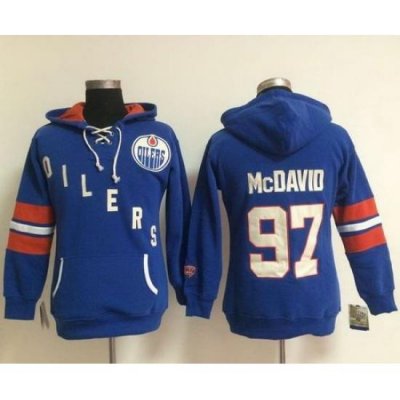 Edmonton Oilers 97 Connor McDavid Light Blue Women Old Time Heidi NHL Hoodie