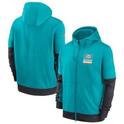 Men Miami Dolphins Nike Sideline Impact Lockup Performance Full Zip Hoodie Aqua