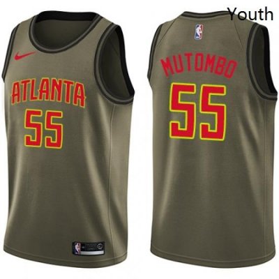 Youth Nike Atlanta Hawks 55 Dikembe Mutombo Swingman Green Salute to Service NBA Jersey