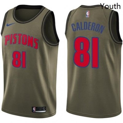 Youth Nike Detroit Pistons 81 Jose Calderon Swingman Green Salute to Service NBA Jersey