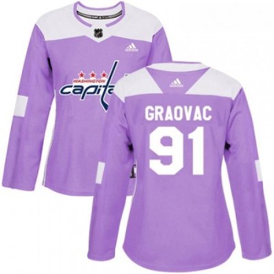 Womens Adidas Washington Capitals 91 Tyler Graovac Authentic Purple Fights Cancer Practice NHL Jersey