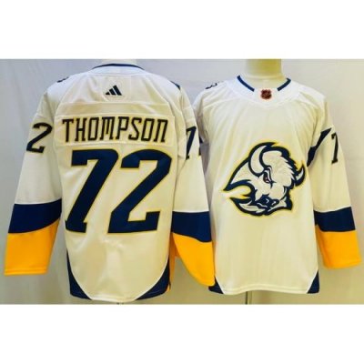 Men Buffalo Sabres 72 Tage Thompson White 2022 23 Reverse Retro Stitched Jersey