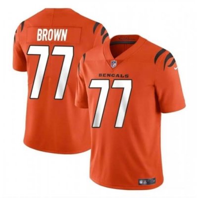 Youth Cincinnati Bengals 77 Trent Brown Orange Vapor Untouchable Limited Stitched Jersey