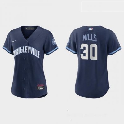 Chicago Cubs 30 Alec Mills Women Nike 2021 City Connect Navy MLB Jersey