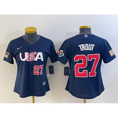 Women's USA Baseball #27 Mike Trout Number 2023 Navy World Classic Stitched Jersey