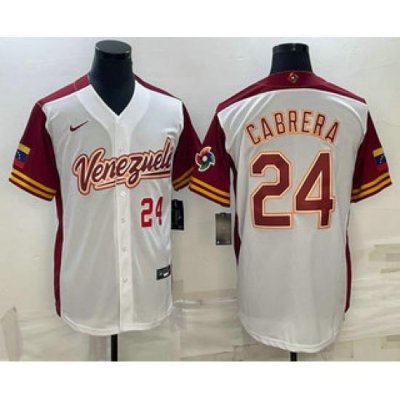 Men Venezuela Baseball #24 Miguel Cabrera Number 2023 White World Classic Stitched Jersey2