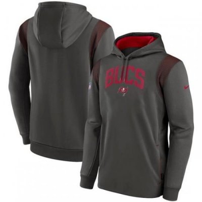 Men Tampa Bay Buccaneers Pewter Sideline Stack Performance Pullover Hoodie 001