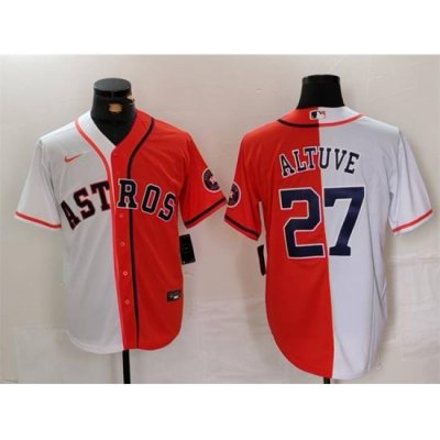 Men Houston Astros 27 Jose Altuve White Orange Split With Patch Cool Base Stitched Baseball Jersey