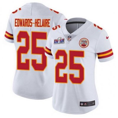 Nike Chiefs 25 Clyde Edwards Helaire White Women Bound Stitched NFL Vapor Untouchable Limited 2024 Super Bowl LVIII Jersey